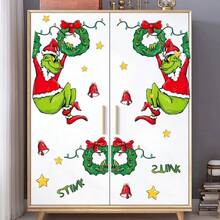 FIFA The Grinch Cartoon Movie Wall Sticker Christmas Decoration Wallpaper Green Monster Christmas Tree Window Decal Sticker - Sticker - View 5