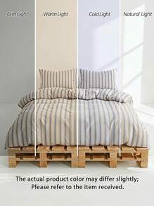 Veyra Day 3pcs Back To School Season Nordic Minimalist Style Ins Striped Plaid Bedding Set 2 Pillowcases + 1 Duvet Cover Set (Excluding Bed Sheet And Inner Core) - Multicolor - View 11