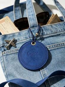 Chloé Round Deep Blue Faux Leather Luggage Tag With Name Card Slot, Travel Accessory, Suitable For Personal Use Or As A Gift - Chloe Luggage Tag - Navy Blue - View 3