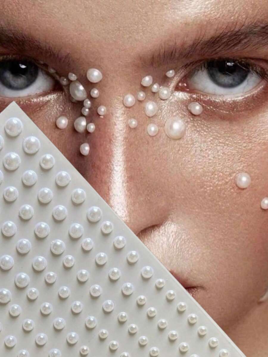 1pc Face Pearl Sticker Makeup Face Sticker Eye Makeup Rhinestone Tear Diamond Self-Adhesive Face Sticker Jewelry, Carnival Christmas Face Sticker 3D Sticker Self-Adhesive, Beginners Can Quickly Get Started - White - View 1