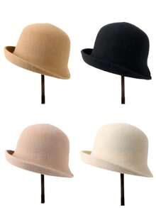 1 Pc 2024 Autumn/Winter New Elegant Retro Turn Up Brim Bucket Hat, Chic British Style Compact Look For Women Winter Outfits - Multicolor - View 11