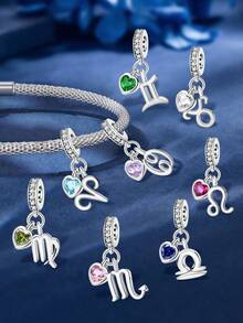 1pc Heart-Shaped Zodiac Bead Pendant, Suitable For DIY Jewelry Making And Daily Wear Decoration, Women's Gift (Aquarius) - Zodiac Pendant Beads - View 2