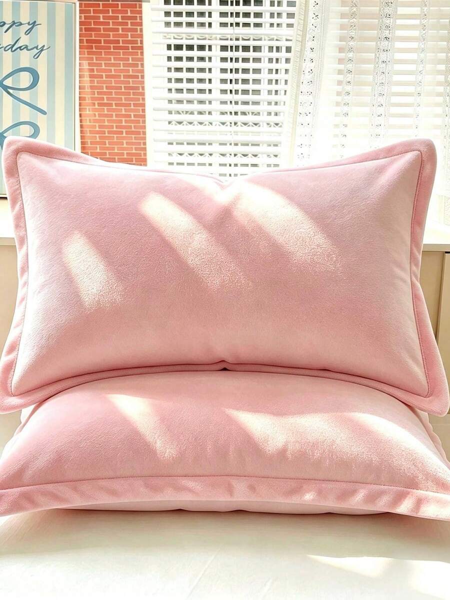 1PC/2pcs Velvet Solid Color Pillowcase, Soft Cozy Plush Pillow Cover For Bedroom Decor, 1PC - Pink - View 1