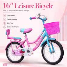 16-Inch Bike With Front Basket And Wheels Side, Recreational Bike, Random Colour - Pink - View 8