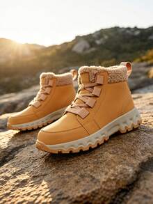 Men's Hiking Boots, Winter Short Snow Boots, Thermal Lined Thick Fur Interior, Rubber Anti-Slip Sole, Daily Commute Cold-Proof Boots - Brown - View 7