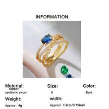 1pc Fashion Creative Chain Design Oval Synthetic Zirconia Inlaid Women's Ring, Suitable For Wedding, Engagement, Birthday Gift, Holiday Gift, Valentine's Day Gift, Daily Wear, Party And Banquet Wear - Blue - View 8