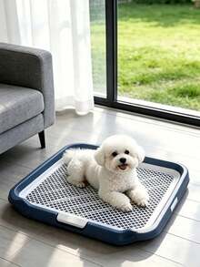 Multi‑Color Large Grid Dog Toilet With Training Induction Post, Anti‑Splash Easy‑To‑Clean Pet Potty For Small Medium Large Dogs Indoor House Training - Navy Blue - View 2