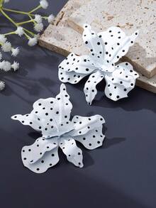 1 par de pendientes de botón exagerados vintage elegantes con lunares y flores grandes para mujer, adecuados para playa, vacaciones, fiesta, banquete y uso diario - Blanco con puntos negros - Ver 2