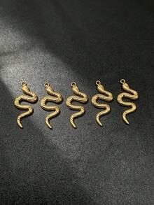 3/5pcs 3D Textured Snake Pattern Stainless Steel Pendant 18K Gold Color Preserved Snake Shape Charm DIY Handmade Bracelet Necklace Accessories - Multicolor - View 10