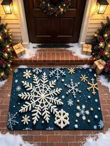 1pc 3D Snowflake & Gold Dot Entrance Doormat, Plush Velvet, Welcome Mat, Small Rug, Carpet, Floor Mat, Outdoor Doormat, Kitchen Rug, Home Decor, Front Door Mat, Area Rug, Outdoor Mat, Garden Carpet, Washable Rug - Multicolor - View 3