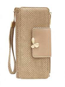 Women's Vintage Straw-Textured PU Long Patchwork Multi-Function Wallet, Large Capacity Card Holder With Exquisite Metal Flower Logo, Casual Wristlet Bag Suitable For Various Occasions - Multicolor - View 12