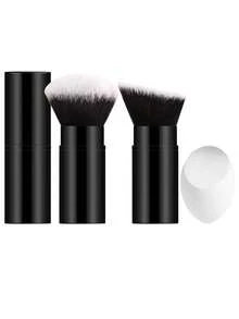2pcs Retractable Makeup Brush With Protective Cap & Makeup Sponge Set, Dust-Proof Design, Dense Soft & Bouncy Bristles, Gentle Powder Pickup, Easy To Carry - Multicolor - View 13