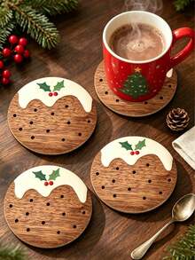 8/4/1pc Cute Christmas Wooden Coasters,Suitable For Christmas Table Decor,Furniture Coasters,Beverage Coasters,Wine Coasters,Christmas Gifts,Christmas Decorations,Christmas & Holiday Decor,Kitchen Heat-Resistant Coasters,Christmas Housewarming Gift - Multicolor - View 5