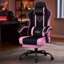 Fabric Gaming Chair With Footrest, Ergonomic Computer Desk Chair With Pocket Spring Cushion Home Office High Back Lumbar Support Heavy Duty Wide - Pink - View 10