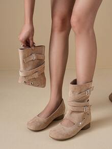 Women's 2026 Autumn/Winter New Detachable Inner Height-Increasing Ballet Tall Boots, 2-In-1 Mary Jane Shoes & Ankle Boots - Apricot - View 4
