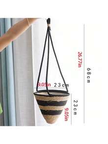 1PC Boho Hand‑Woven Jute Hanging Plant Basket, Cone‑Shape Hanging Flower Pot With Waterproof Inner Liner, Home Balcony Patio Decor - Pointed Bottom - View 9