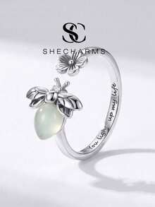 1pc Genuine Exquisite Bee Zirconia Adjustable Ring, Women's Jewelry Date Gift High-End Jewelry - Silver - View 2