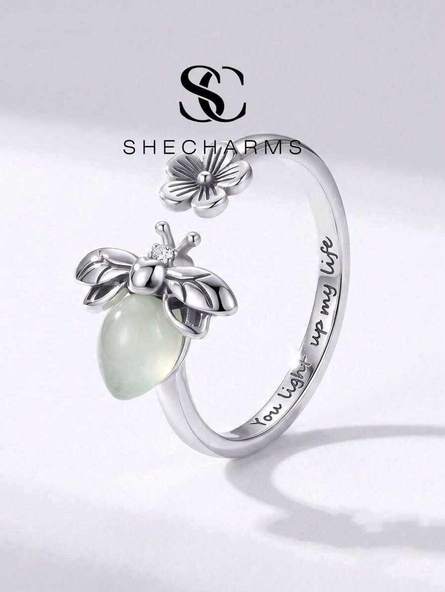 1pc Genuine Exquisite Bee Zirconia Adjustable Ring, Women's Jewelry Date Gift High-End Jewelry