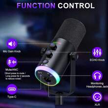 Dynamic Podcast Microphone For Content Creators, Cardioid XLR/USB Mic, AI Noise Cancellation, Tap Mute, 3.5mm Jack For Monitoring, Volume Control, Microfono With Boom Arm, Black - View 4
