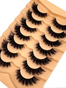 New 7 Pairs D Curl Voluminous Russian Natural Fluffy False Eyelashes, Classic Cat Eye Faux Mink False Eyelashes, Cross Fine 5D Voluminous False Eyelashes, Soft Natural Eyelash Extensions Makeup, Create Natural Makeup Effect, False Eyelashes - Black - View 4