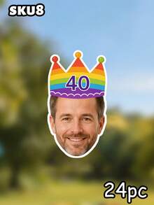 8/16/24pc Personalized Crown Party Hat Face Banner,Custom Photo Face Bunting Garland,Birthday Party Decorations, Custom Face Banner, Face Garlands,Milestone Birthday Party Decor,Home Decor - Multicolor - View 32