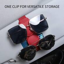 Leather Car Fashion Glasses Holder, Car Sun Visor Glasses Storage Organizer Clip, Universal Vehicle Card And Glasses Clip - Style a - View 7