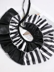 1pc Vintage Gothic Black & White Striped Double Layer Ruffle Collar For Women, Party Banquet Shirt Dress Decoration Accessory - Multicolor - View 7