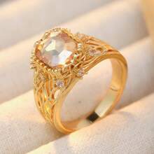 Vintage Luxury Hollow Square Ring, Exquisite Elegant Women's Jewelry - Gold - View 8