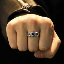 CIREY 1pc Vintage Lone Star Blue Sapphire Ring, Men's Thai Silver Open Band Ring, Unique Niche Design - Lone Star Ring - View 7