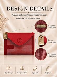 Giorgio Armani Armani Red Envelope Mesh Bag, 15.5*11.5cm, Single Piece, Lightweight And Breathable Mesh, Perfect For Small Essentials, Suitable For Daily Use And Travel - Red - View 6