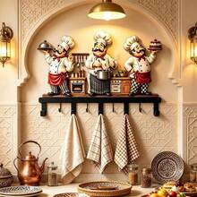 Chef Statue Wall Decor Hook; Kitchen Decorative Hook, Utensil Hook, Metal Kitchen Towel Hook, Middle Eastern Style, Practical Hook For Kitchen Utensils Wall Hanging Rack - View 8