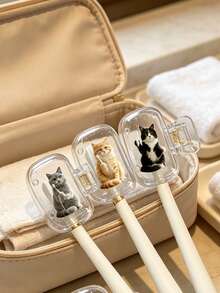 Portable Cat Printed Toothbrush Travel Box For Grooming, Cute Looking Travel Home Storage Organizer With Ventilation Holes, Toothbrush Holder, Plastic Sanitary Toothbrush Box, Waterproof And Dustproof Storage Bracket - Multicolor - View 4