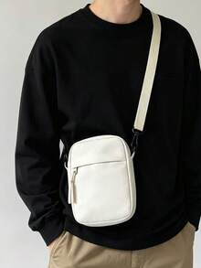 Men's Small Crossbody Bag, Casual Nylon Shoulder Purse, Lightweight Mini Messenger Bag For Daily Work Travel Outdoor - Beige - View 5