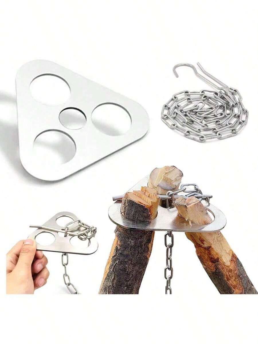 1 Set Outdoor Adjustable Campfire Pot Hanger Cooking Rack Picnic Fire Pit Support Stainless Steel Hanging Stand Portable Easy Storage Triangle Bracket - Multicolor - View 1