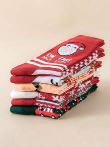 6 Pasang Kaos Kaki Pria Bertema Natal, Dicetak dengan Motif Santa Claus, Rusa Kutub, dan Kepingan Salju, Kaos Kaki Liburan yang Nyaman dan Hangat - MultiWarna - View 7