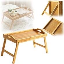 Multifunctional Foldable Bamboo Wood Table With Legs, Compact Dining Table, Small Window Table, Portable Table For Outdoor Use - Ginger - View 2