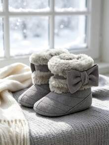 Infant Girl Infant Bow Boots Are Warm And Comfortable Infant Newborn Shoes Have Soft Soles And Anti Slip Properties - Dark Grey - View 3