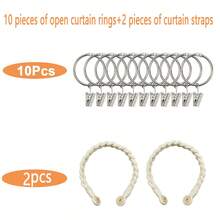 10pcs Metal Curtain Rings With Clips + 2pcs Magnetic Twist Rope Curtain Tiebacks, Suitable For Bedroom, Living Room Curtains, Home Decor Curtain Accessories - Multicolor - View 12