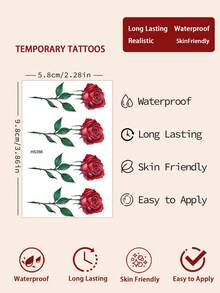 6pcs Waterproof Mandala Temporary Tattoo Stickers, Suitable For Fingers, Palms, Valentine's Day, Rose Pattern, Waterproof, Realistic, Floral Design, Rose Flower Pattern DIY Finger, Ear, Shoulder, Neck, Collarbone Fine Line Lasting 3-5 Weeks, Women's Tattoo Stickers - Black - View 6