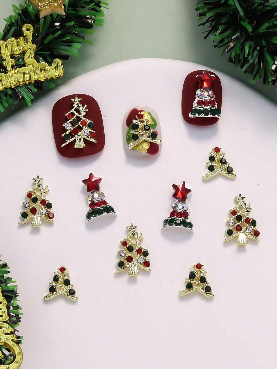 5 Metal Christmas Tree Nail Ornaments Christmas Nail DIY Nail Supplies - Multicolor - View 1