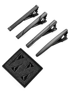 4 Pcs Classic Black Tie Clips Set For Men Metal Alloy Necktie Bar Clips Business Wedding Party Formal Shirt Suit Accessories Gifts - Gunmetal Black - View 9