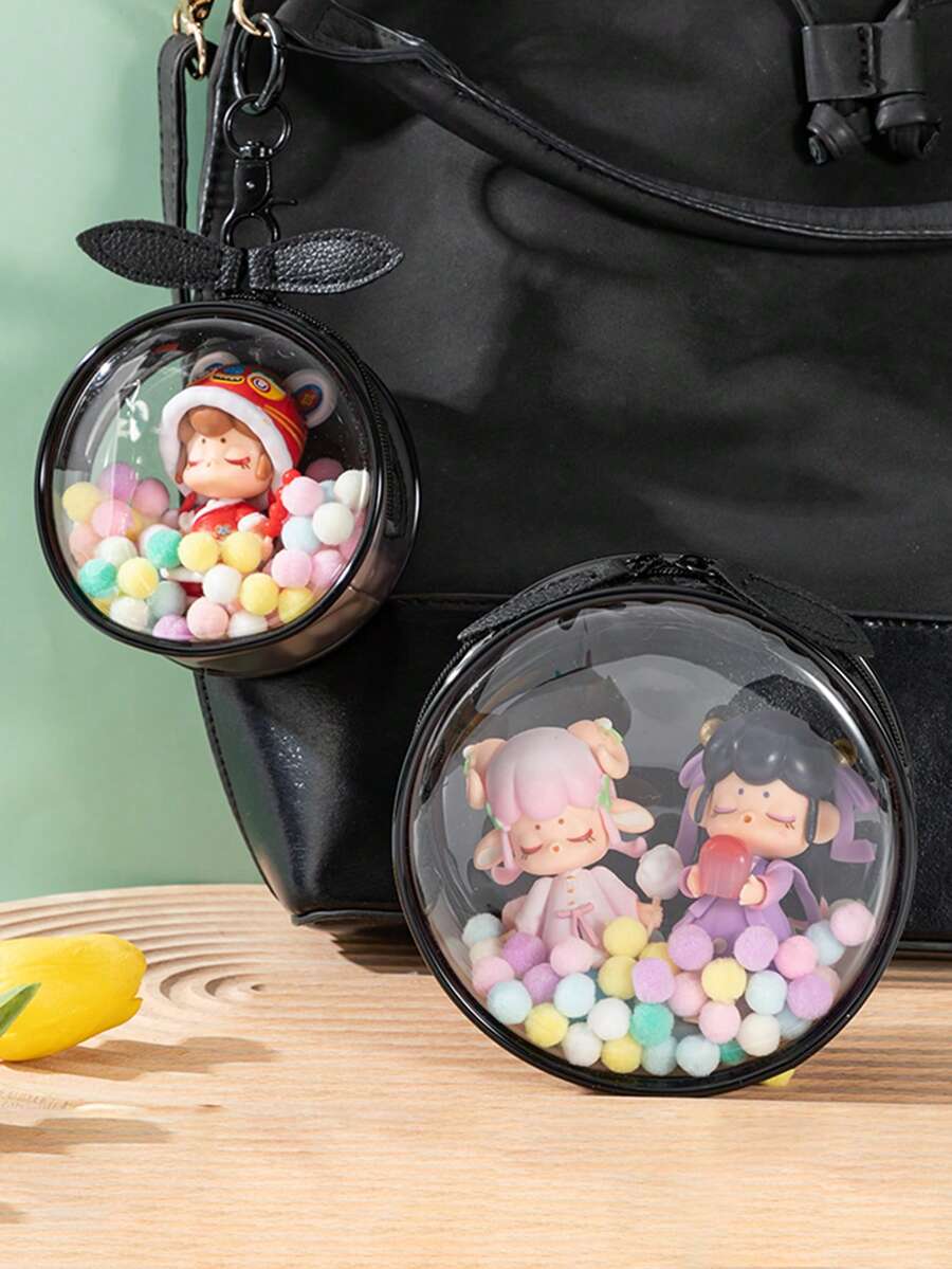2pcs Black Visible Zipper Hanging Ring Cute Rabbit Ear Storage Bag, Digital Accessories Storage Bag, Hanging Waterproof Storage Bag - Multicolor - View 1