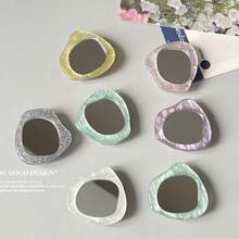 1pc Solid Color Phone Airbag Holder Shell Pattern Mirror Phone Stand Minimalist Makeup Mirror Stand Desktop Video Watching Support Stable Retractable Adhesive - Multicolor - View 1