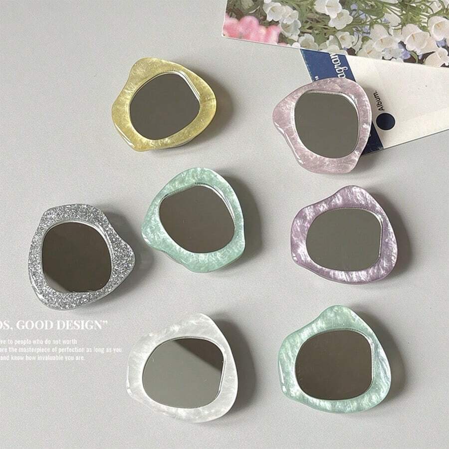 1pc Solid Color Phone Airbag Holder Shell Pattern Mirror Phone Stand Minimalist Makeup Mirror Stand Desktop Video Watching Support Stable Retractable Adhesive - Multicolor - View 1