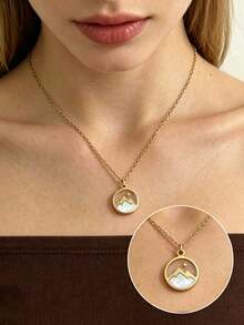 1pc Gold "Love Moves Mountains" Faith Necklace, Stainless Steel Material, Suitable For Daily Wear, Women's Inspirational Religious Christian Graduation Gift, With Card, Gift For Women, Her And Girls - Multicolor - View 1