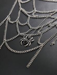1pc Gothic Style Mesh Halloween Pants Chain, Hollow Spider Web Spider Pendant Waist Chain, Punk Hip Hop Style Jeans Accessory Gift For Autumn/Winter - White K - View 6