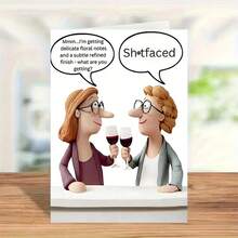 1pc Funny Wine Tasting Greeting Card With Envelope, Humorous "Drunk" Ceramic Figurine Design, Very Hilarious Birthday And Friendship Card Suitable For Wine Lovers, Good Friends And Sisters - A - View 3