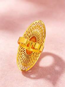 1pc Fashion Women's Gold Mesh Copper Open Ring Index Finger Ring USA UK France Middle East Dubai Africa Saudi Arabia Bride Wedding Banquet Dress Accessory Mother's Day Valentine's Day Wedding Season Birthday Holiday Gift Daily Wear - Yellow Gold - View 3