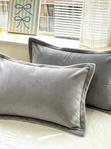 1PC/2pcs Velvet Solid Color Pillowcase, Soft Cozy Plush Pillow Cover For Bedroom Decor, 1PC - Dark Grey - View 7