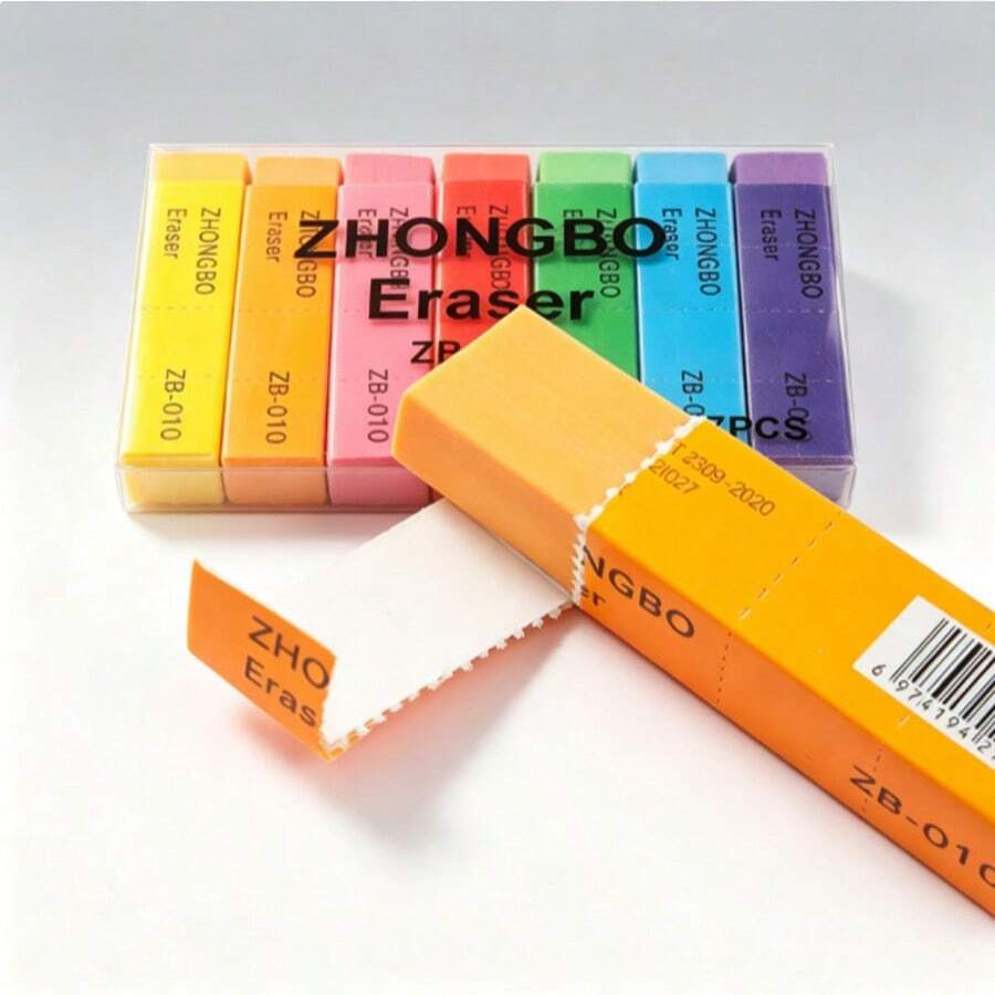 14pc-7 Color Rainbow Tearable Eraser Strips Segmented Design Durable No Traces Clean Low Residue Student Homework Drawing Eraser Classroom Office Universal Stationery - Multicolor - View 1